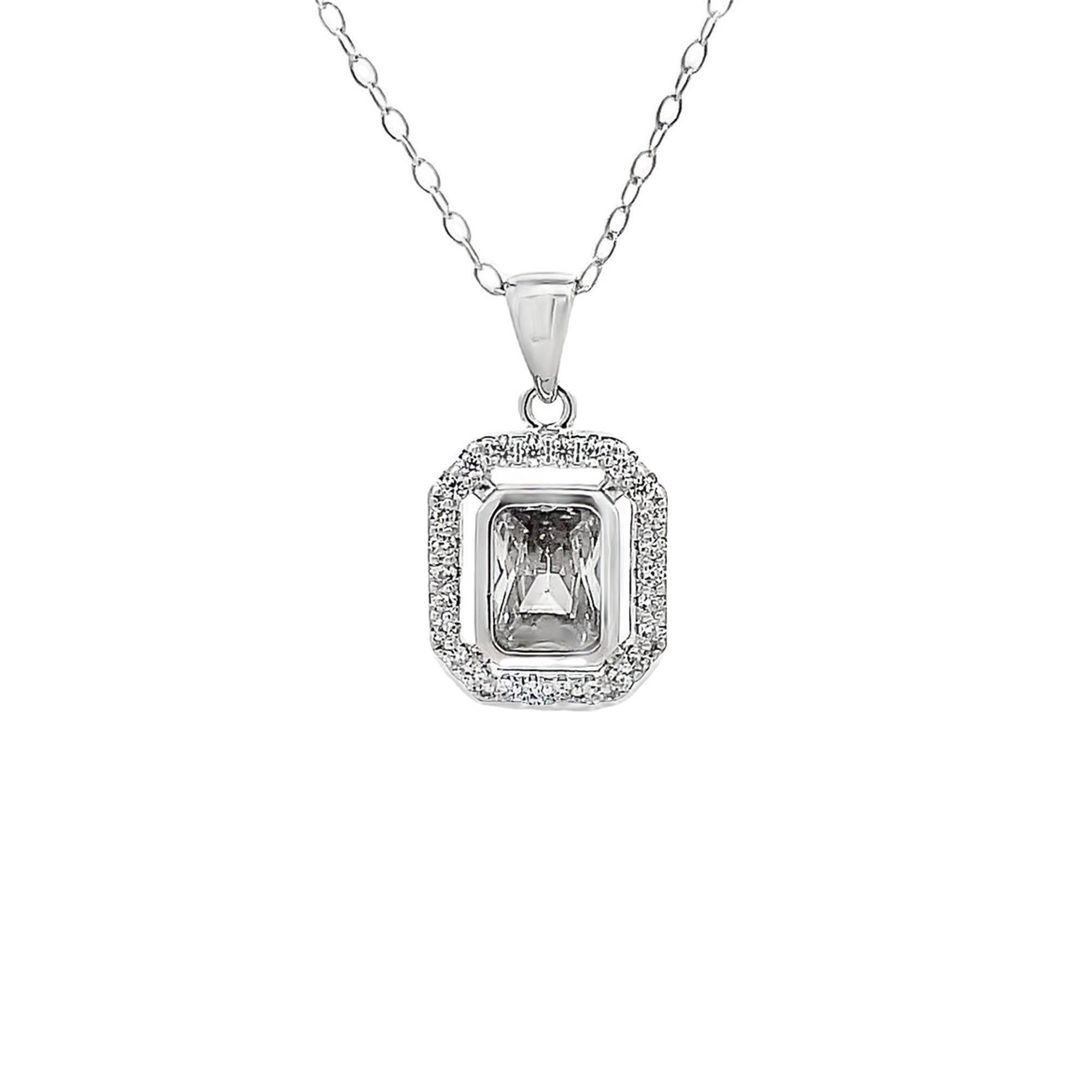 925SL RECTANGLE HALO PENDANT