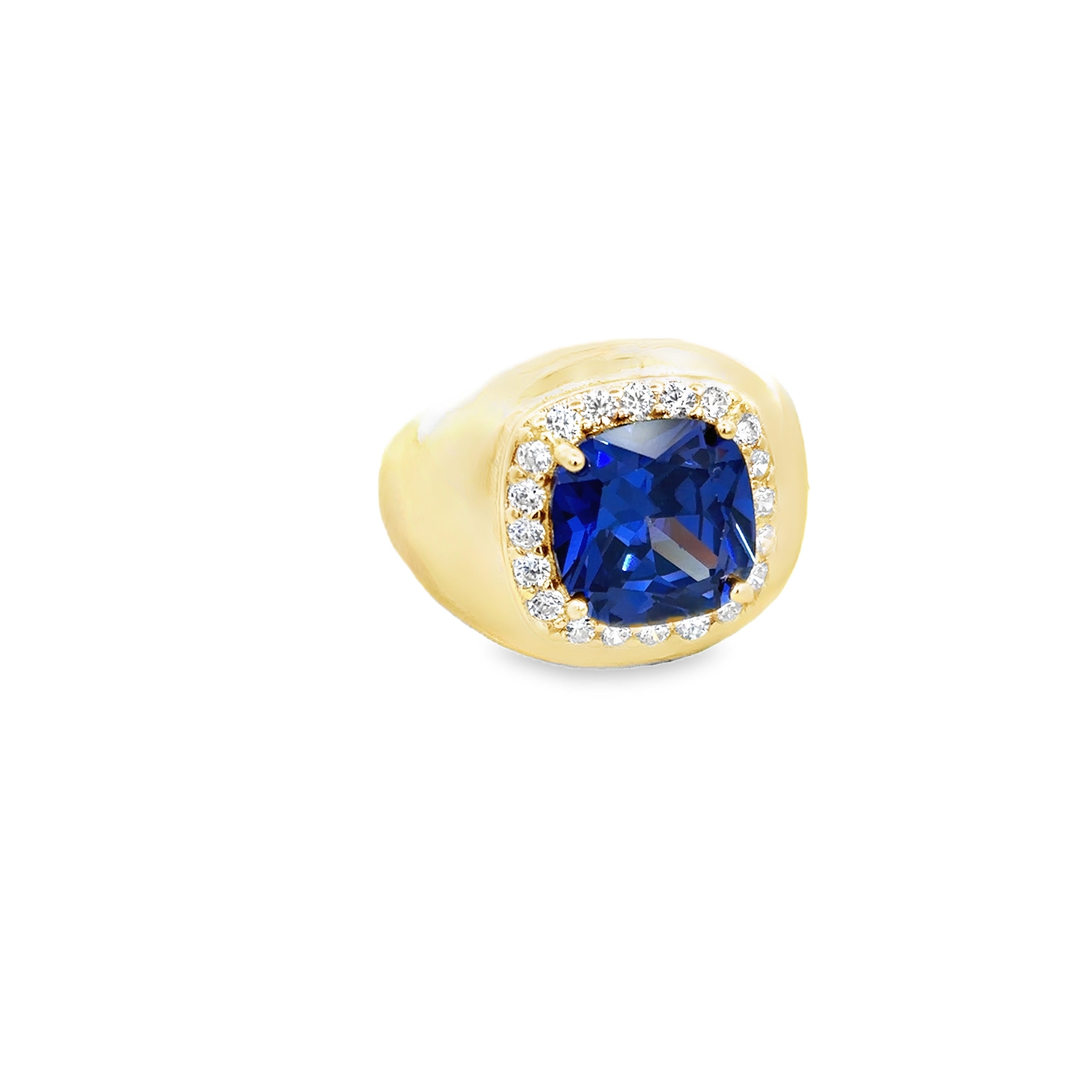 925GD BIG SQUARE BLUE CZ ADJUSTABLE RING