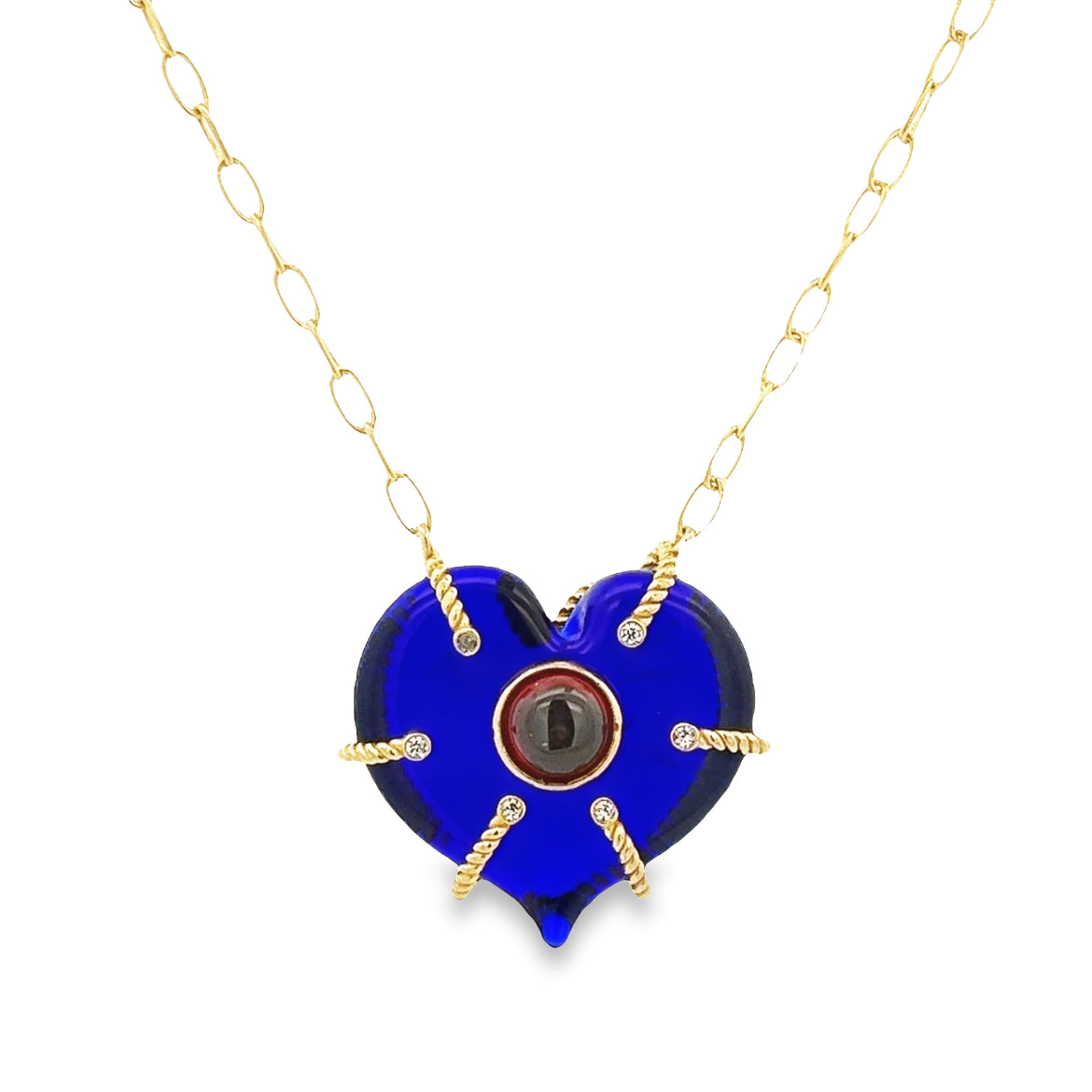925 SILVER GOLD PLATED BLUE HEART NECKLACE
