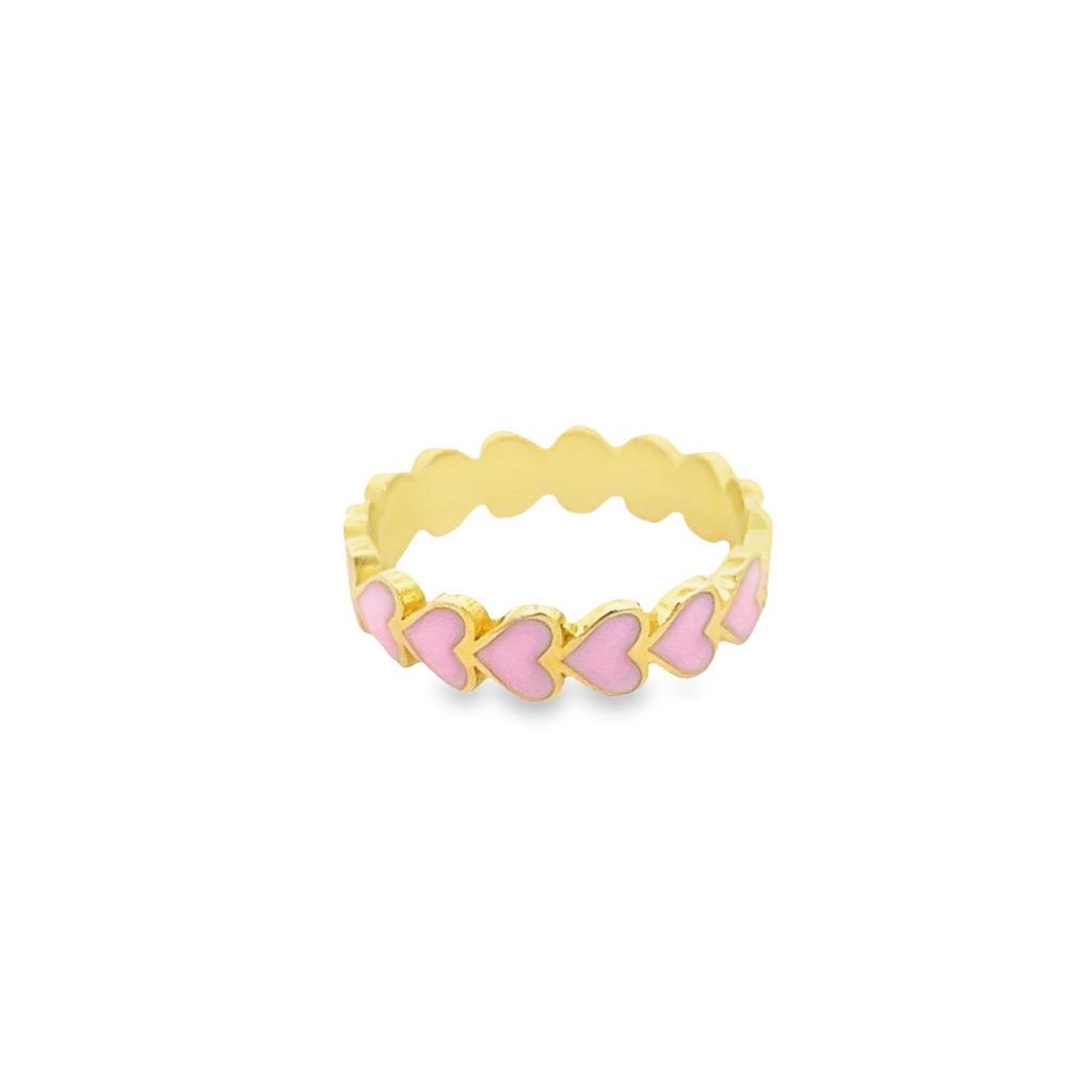 925 SILVER GOLD PLATED BABY PINK ENAMEL RING