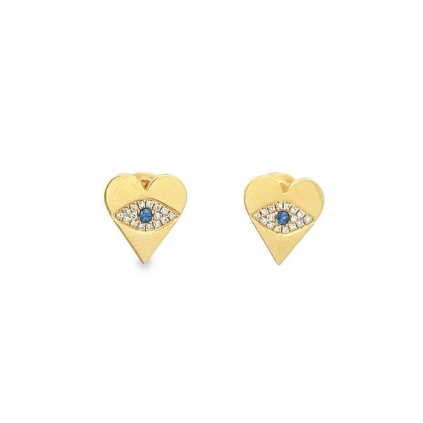 14K GOLD BLUE SAPPHIRE DIAMOND EYE HEART STUDS