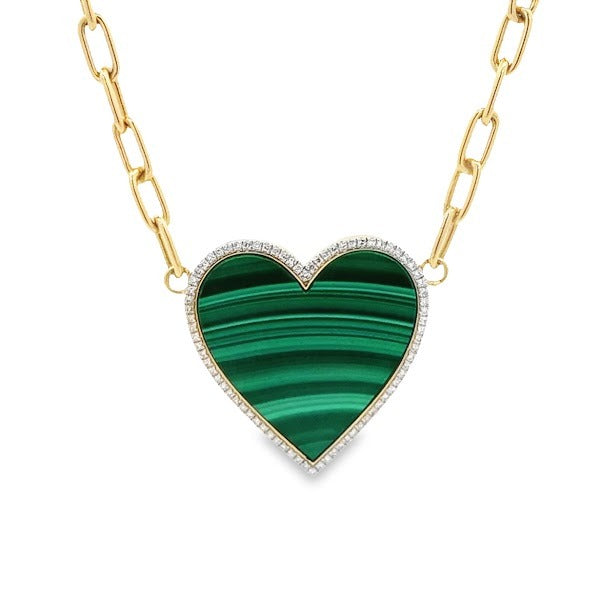 D0.18 14KY MALACHITE DIAMOND NECKALCE
