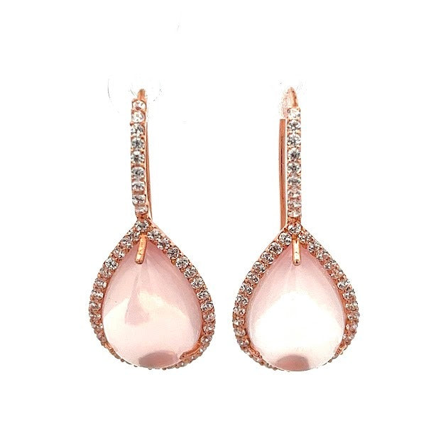 EARRINGS CABOUCHON PEAR ROSE QUARTZ