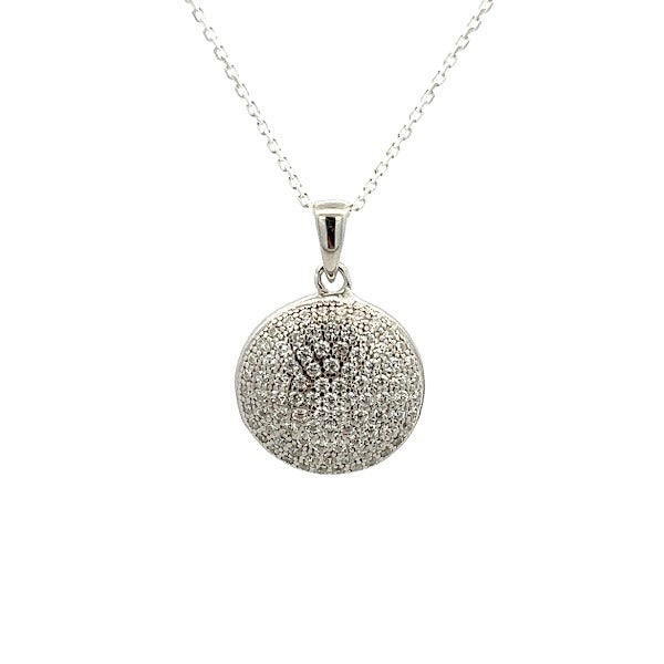 925 SILVER PLATED PUFF ROUND PAVE PENDANT