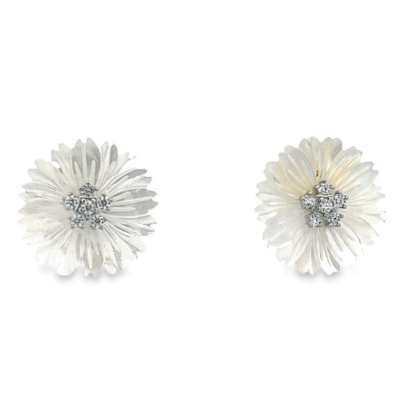 925 SILVER FLOWER EARRINGS WITH MOTHER OF PEARL AND CRYSTALS