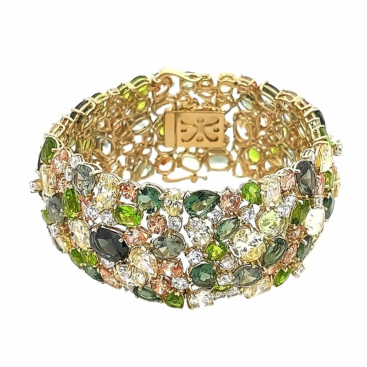 925 SILVER GOLD PLATED BRACELET WITH TOURMALINE AND GREEN LEMON PERIDOT