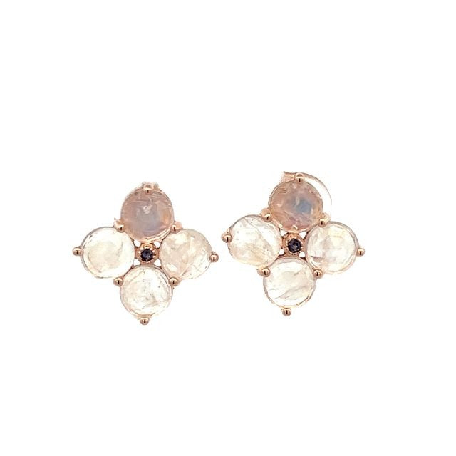 925 ROSE GOLD PLATED IOLITE MOONSTONE FLOWER EARRING