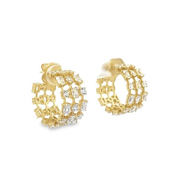 925 SILVER GOLD PLATED HOOPS WITH CRYSTALS
