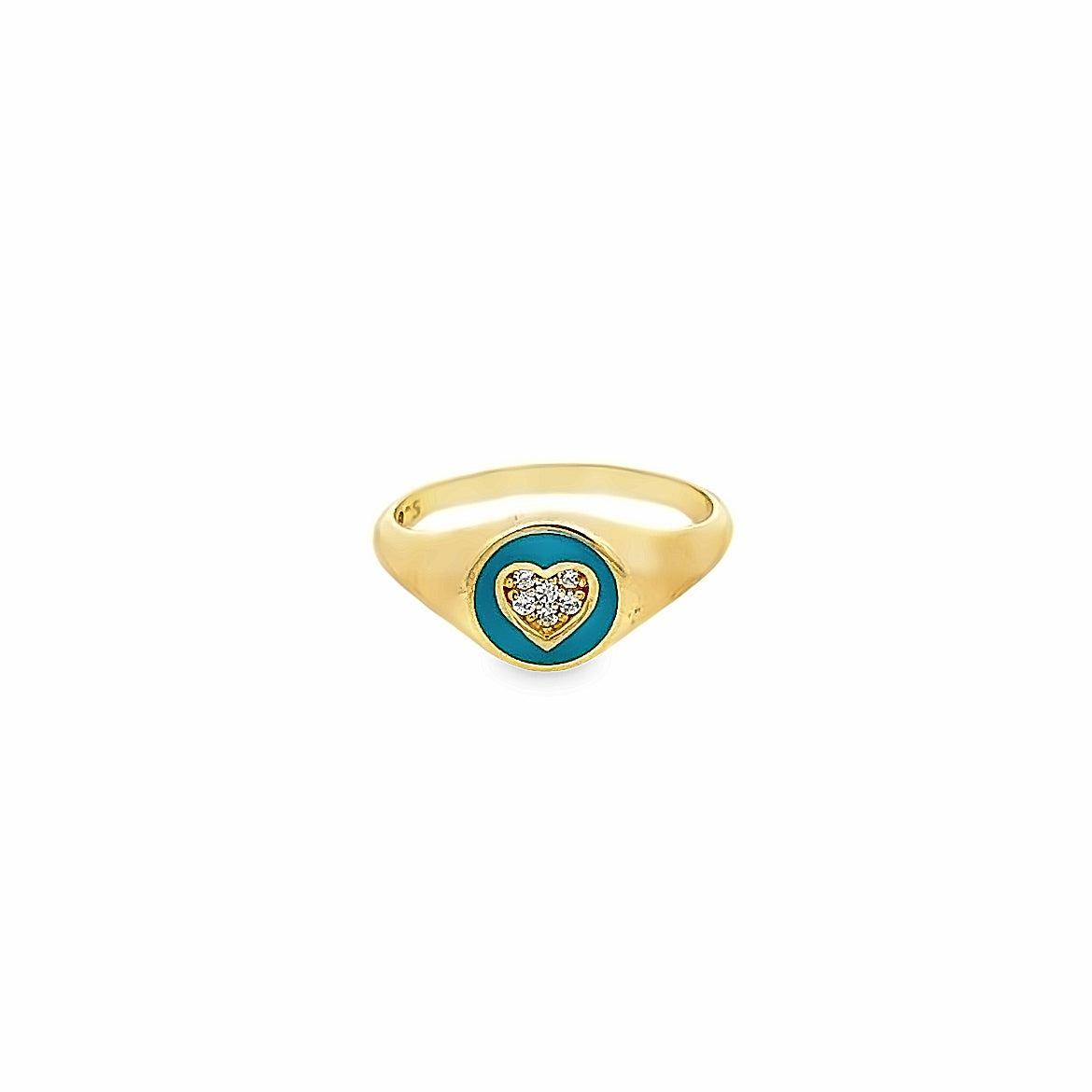 925 SILVER GOLD PLATED HEART RING WITH TURQUOISE ENAMEL AND CRYSTALS