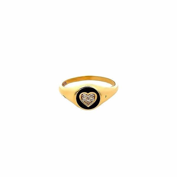 ANILLO CON CORAZON DE ESMALTE ROSADO Y CRISTALES EN PLATA 925 CON BAÑO DE ORO AMARILLO