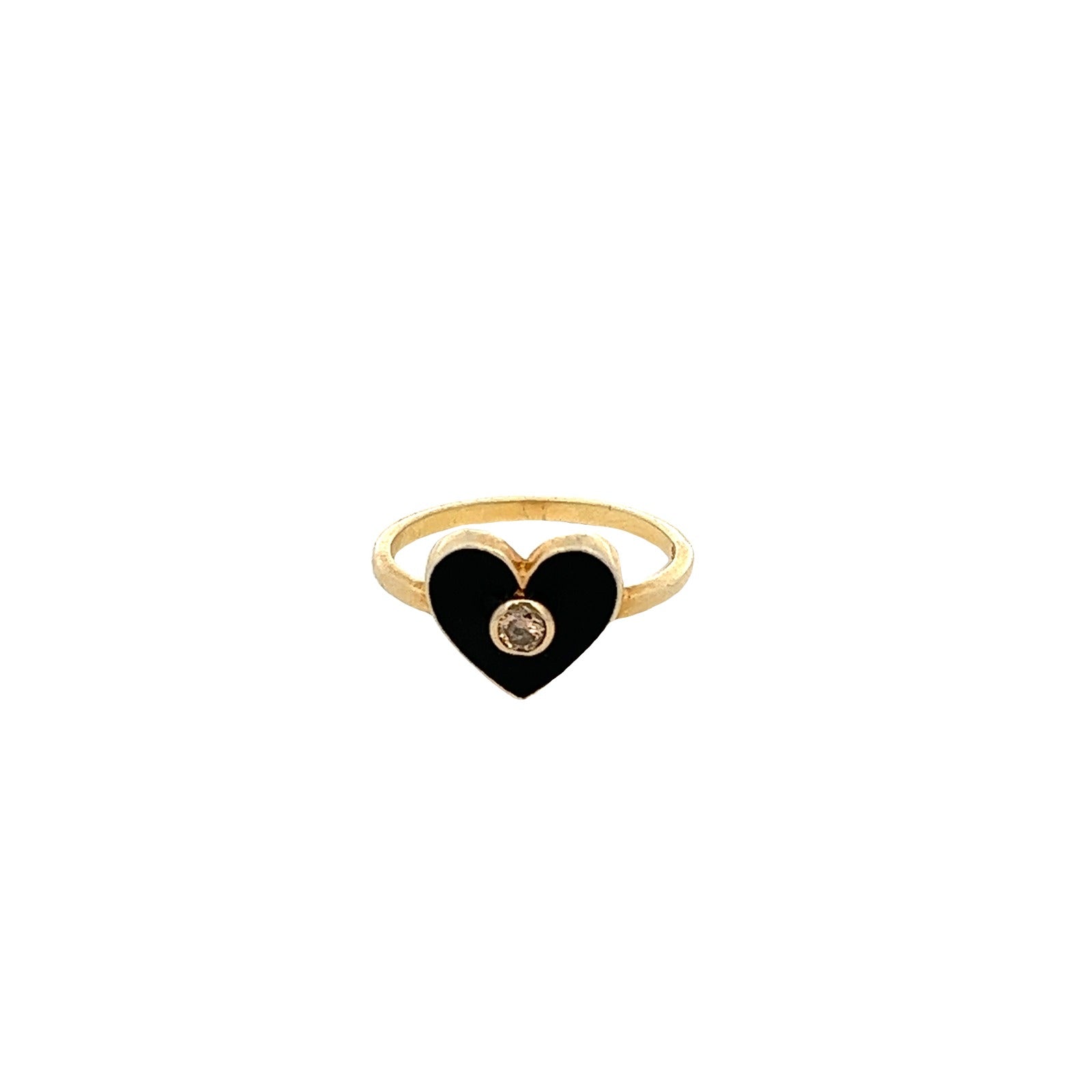 925 SILVER GOLD PLATED BLACK ENAMEL HEART RING