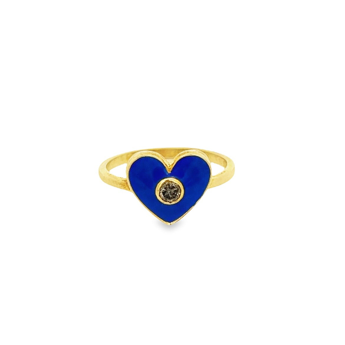 925 SILVER GOLD PLATED BLUE ENAMEL HEART RING