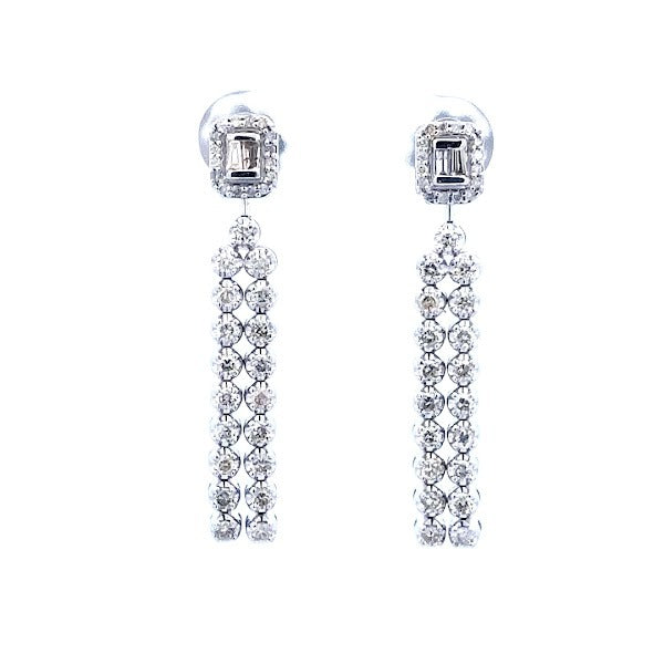 14K WHITE GOLD DIAMOND STUD DANGLING EARRINGS