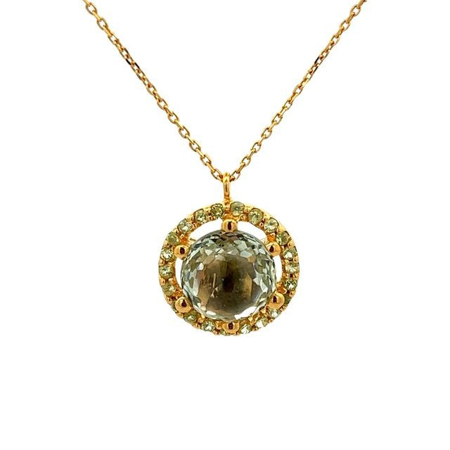 925 GOLD PLATED GREEN AMETHYST WITH PERIDOT HALO
