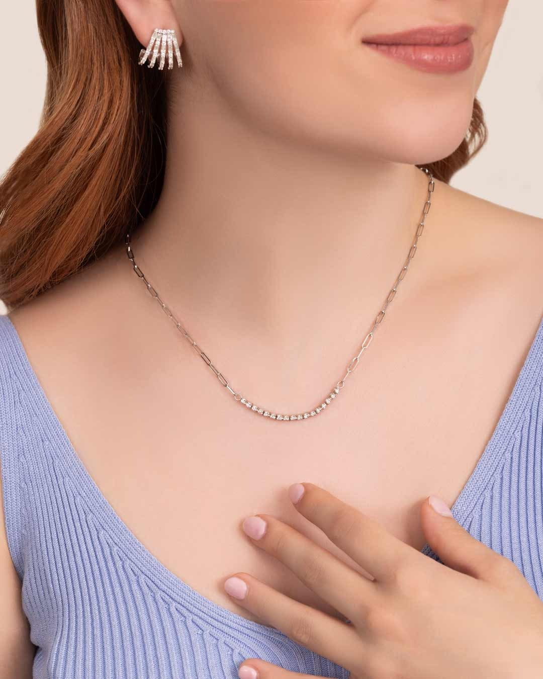 14K WHITE GOLD DIAMOND LINK NECKLACE