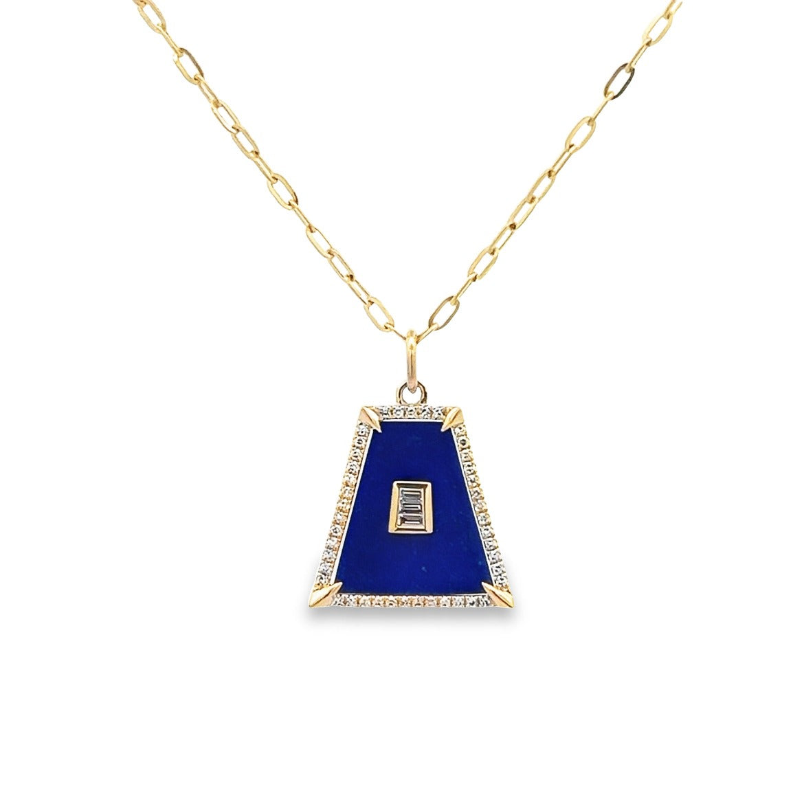 D0.09CT 14KY PAPER CLIP PENDANDT TRAPEZOID NECKLACE LL1.85CT TPZ0.04CT