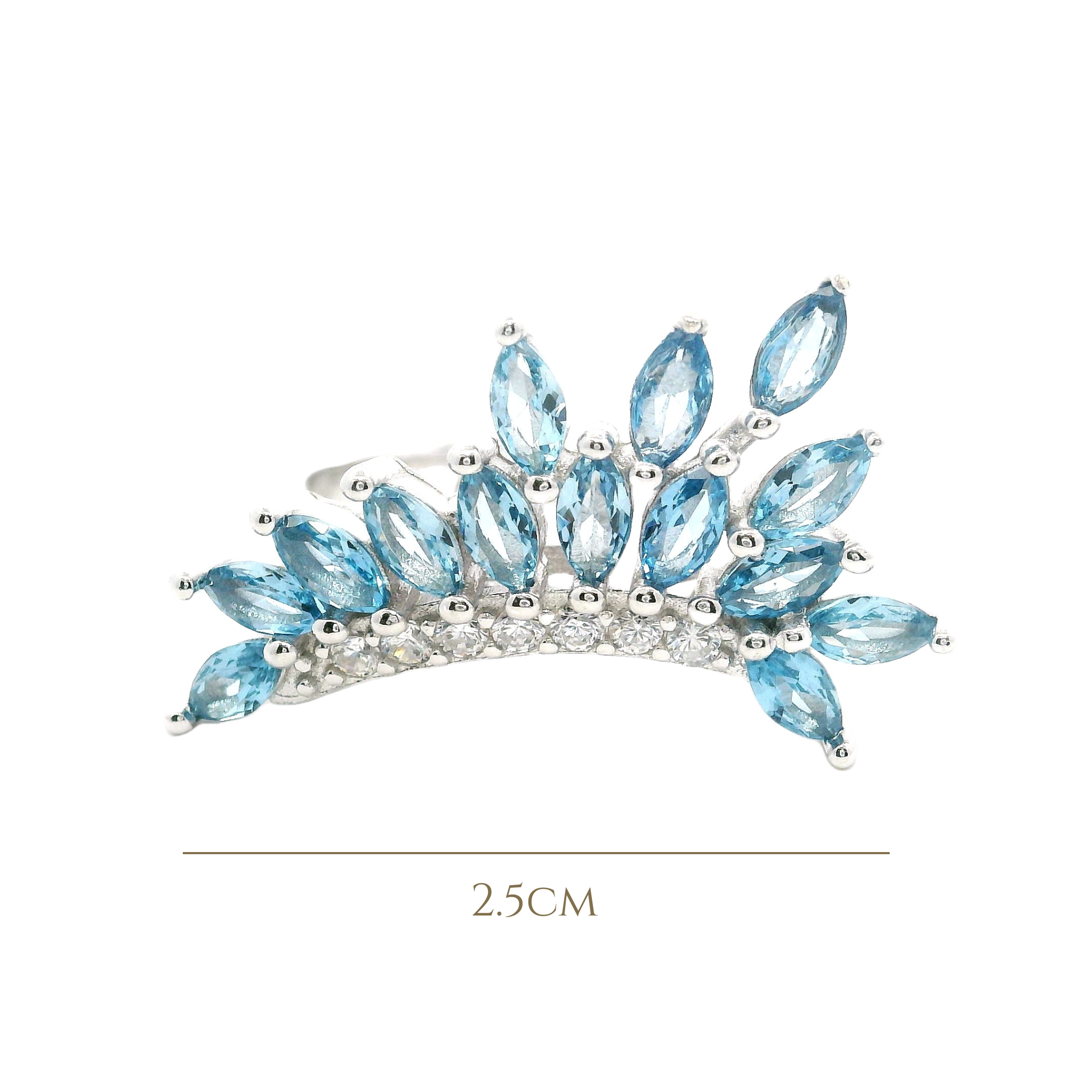 925SS WINGS SKY BLUE CZ ADJUSTABLE RING