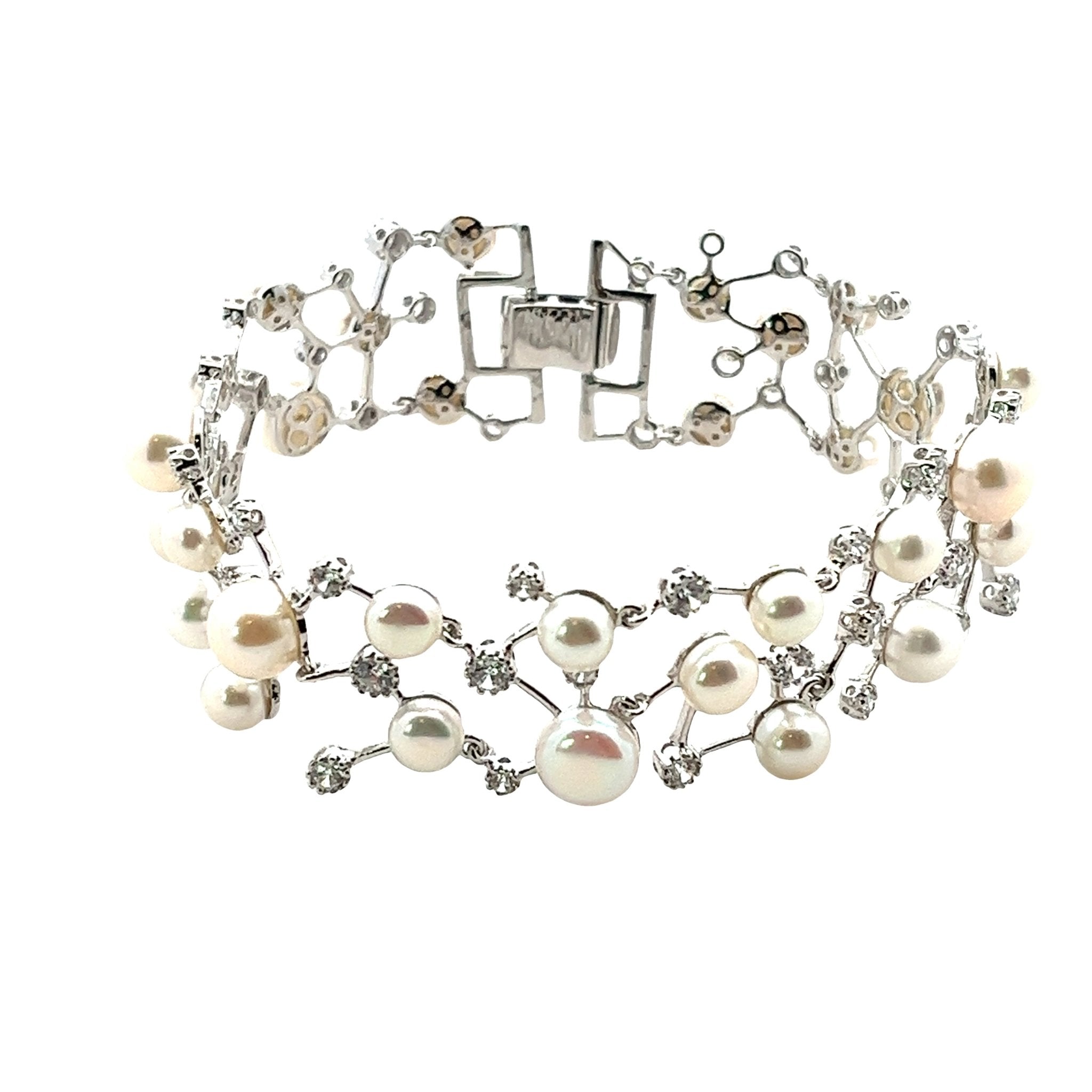 BRACELET SILVER CENTER FRESH WATER PEARL WHITE WHITE CZ - C'SANTOS