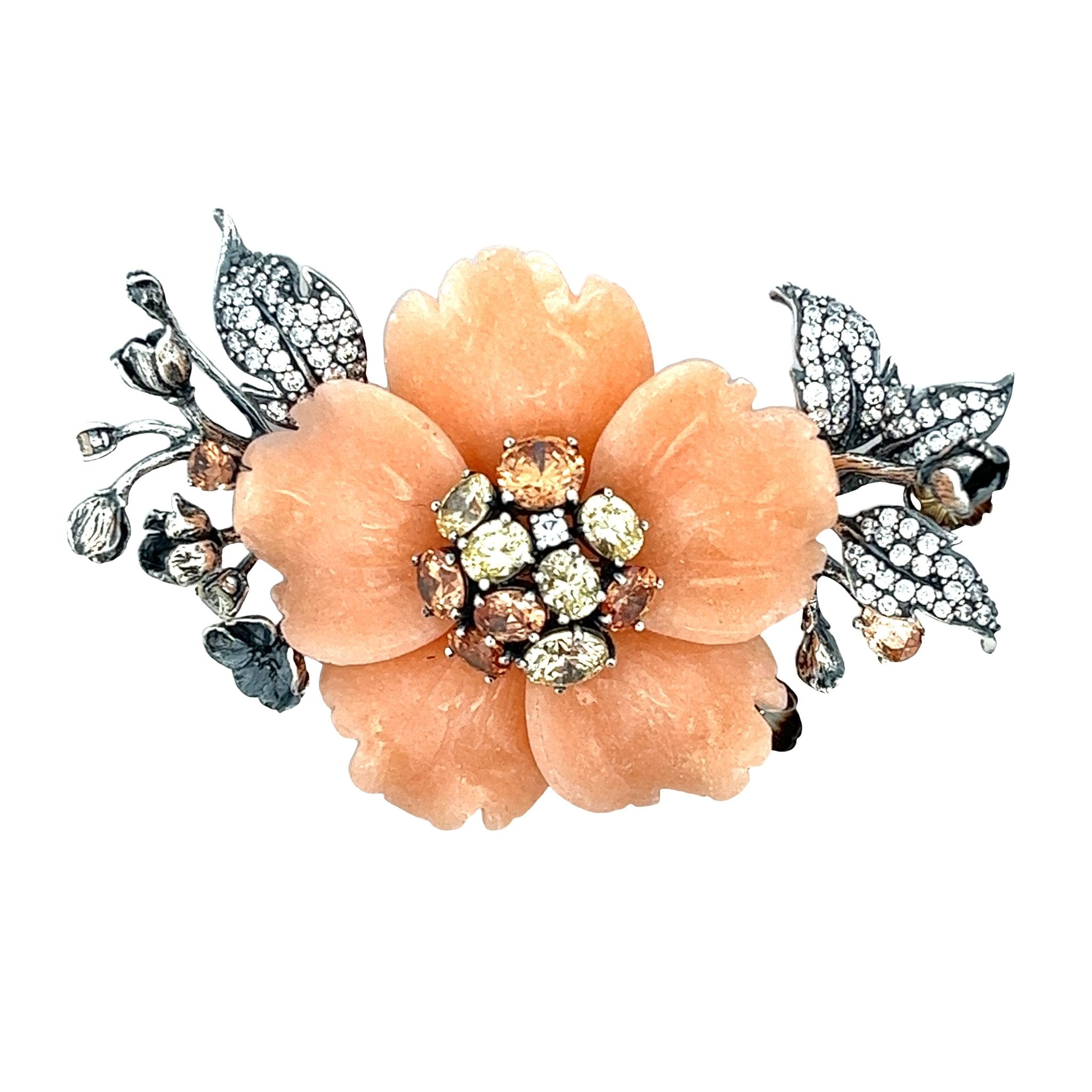 BROOCH PENDANT SILVER CENTER FL ORANGE CALCITE MIX CZ - C'SANTOS