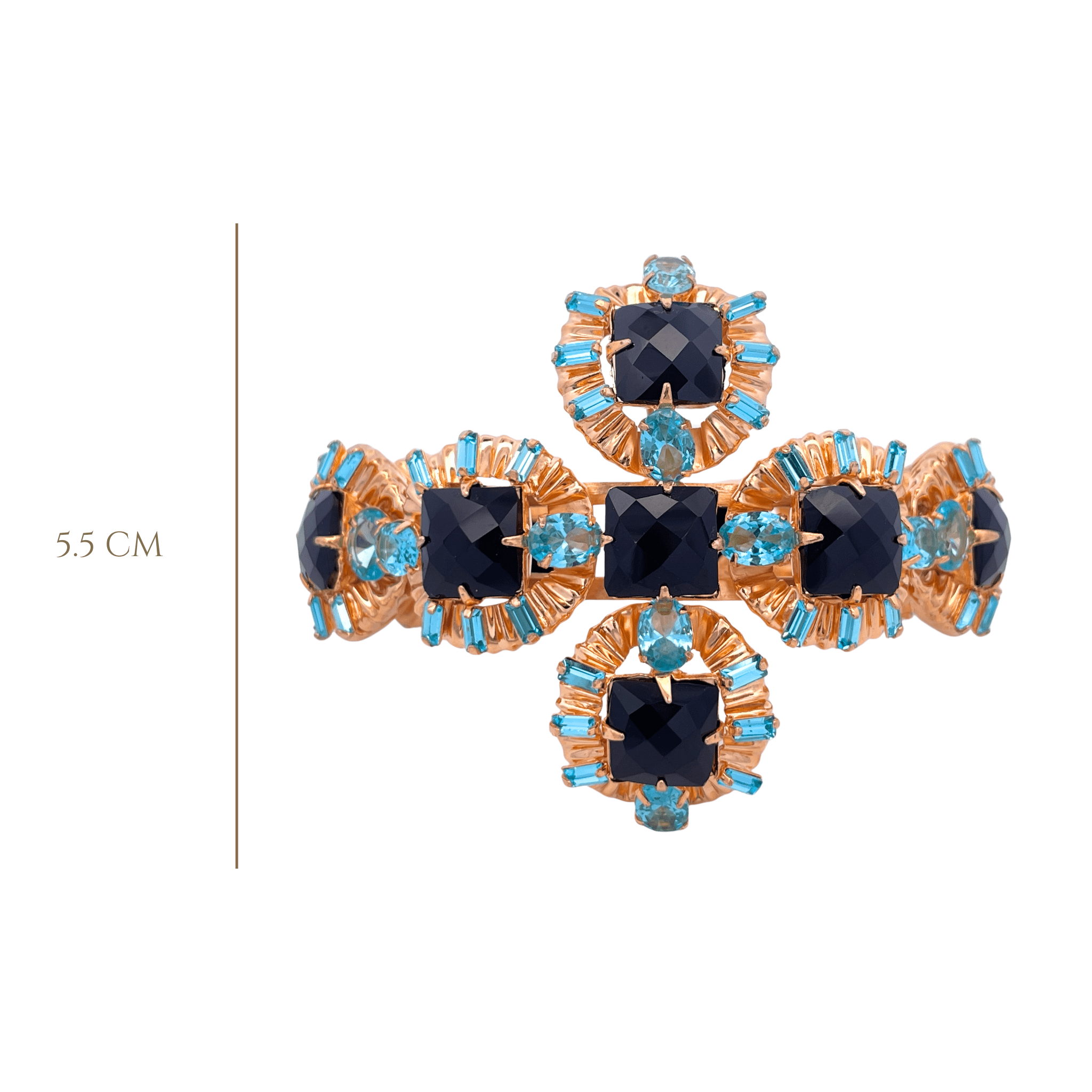 CUFF MALTESE CROSS WITH OVAL METAL SHAPES SET WITH BLAK ONYX AND BLUE QUARTZ - C'SANTOS