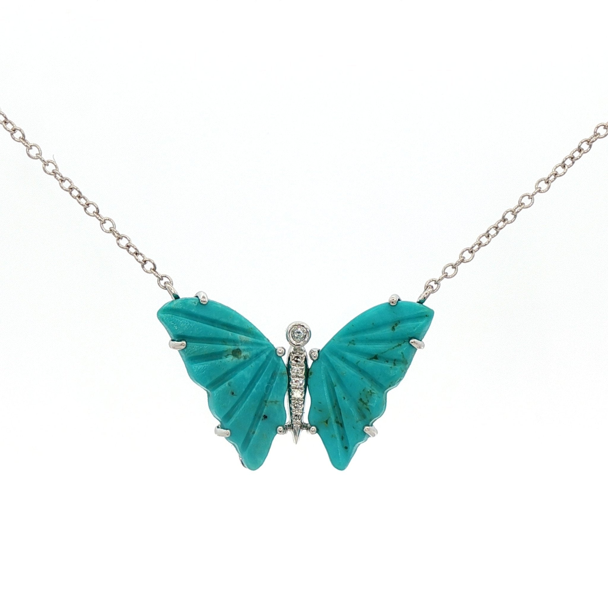 D0.03CT 14KW CARVED TURQUOISE BUTTERFLY NECKLACE TQ2.84CT - C'SANTOS