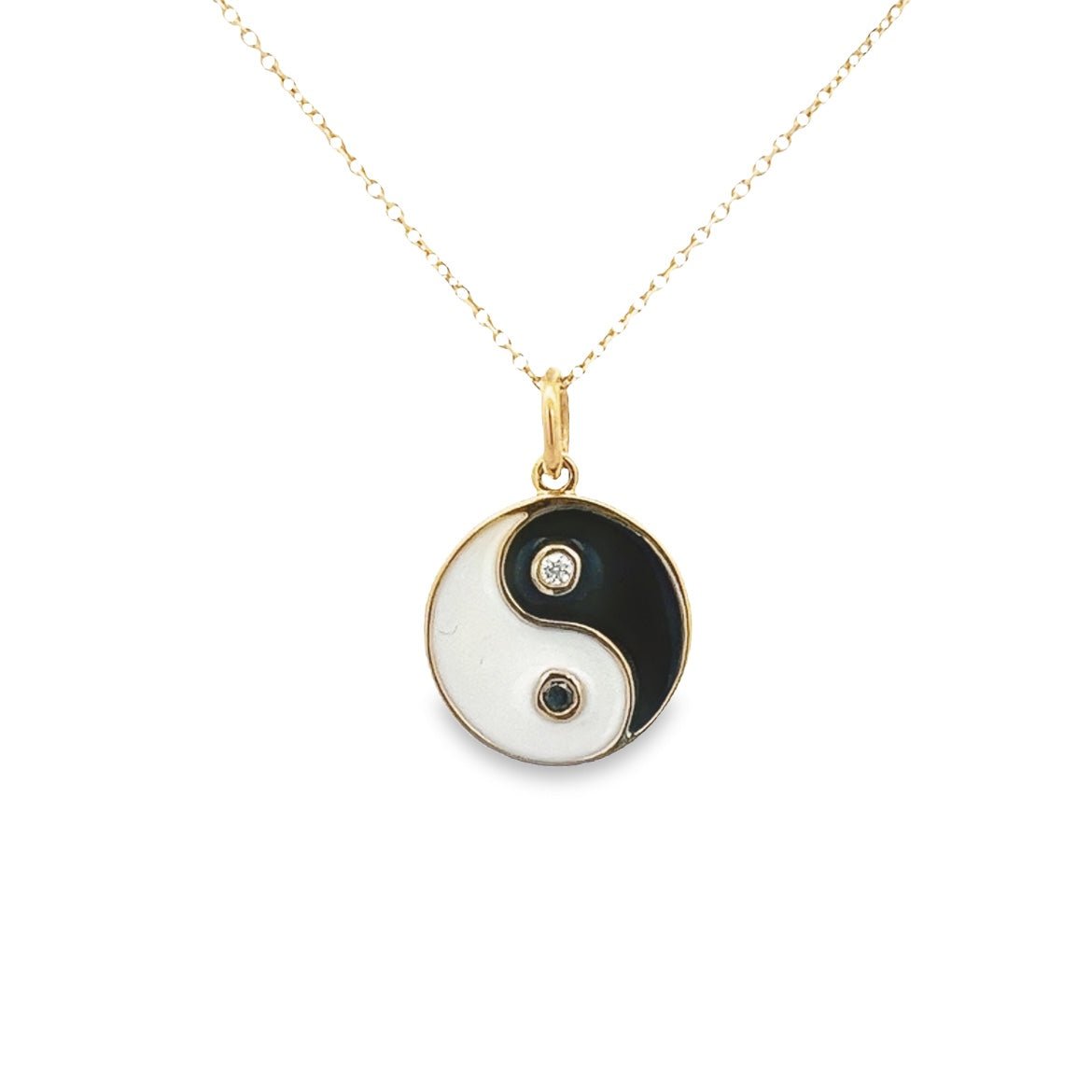 D0.03CT 14KY YING YANG BLACK WHITE ENAMEL CHARM - C'SANTOS