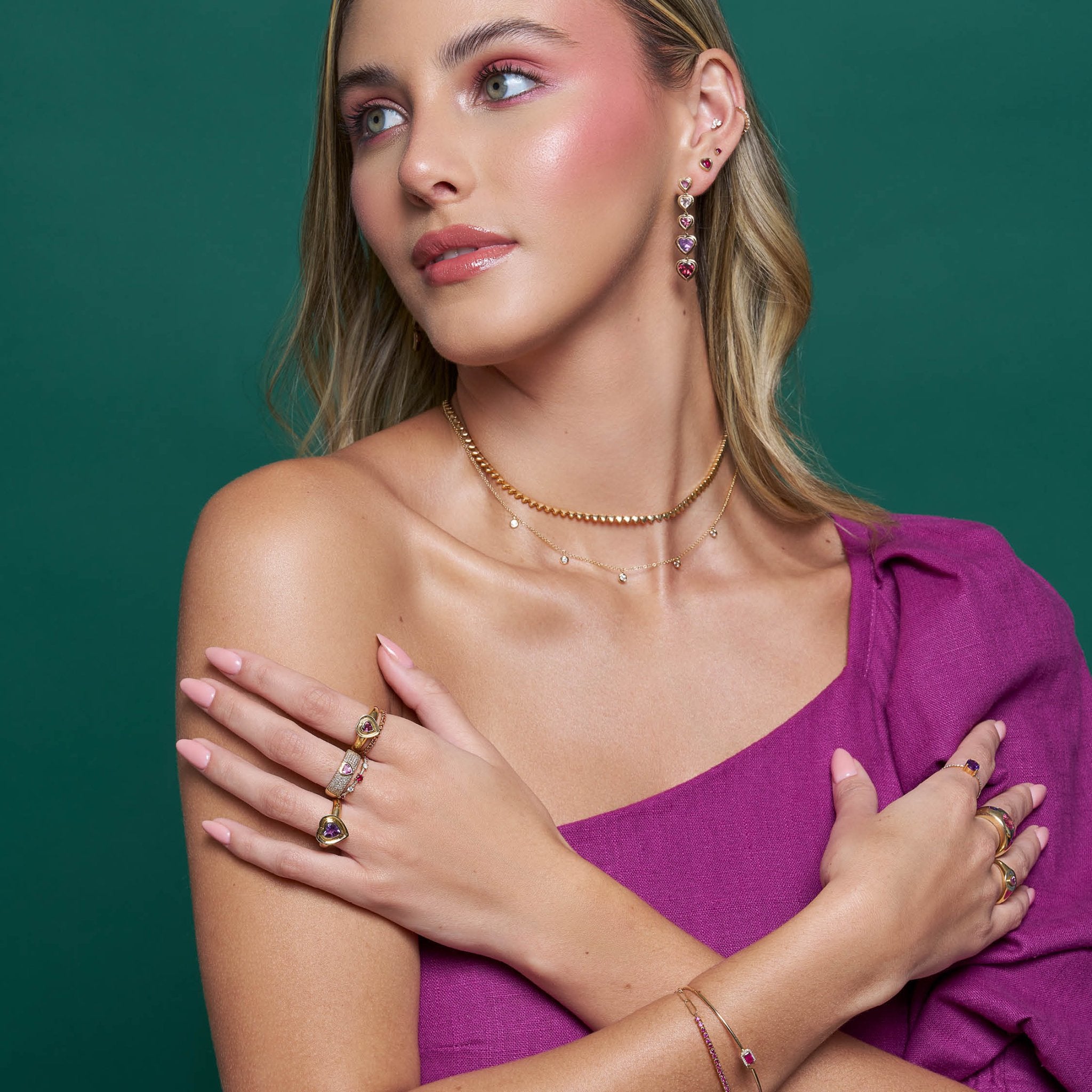 D0.05 14KY PINK SAPPHIRE DIAMOND BANGLE - C'SANTOS