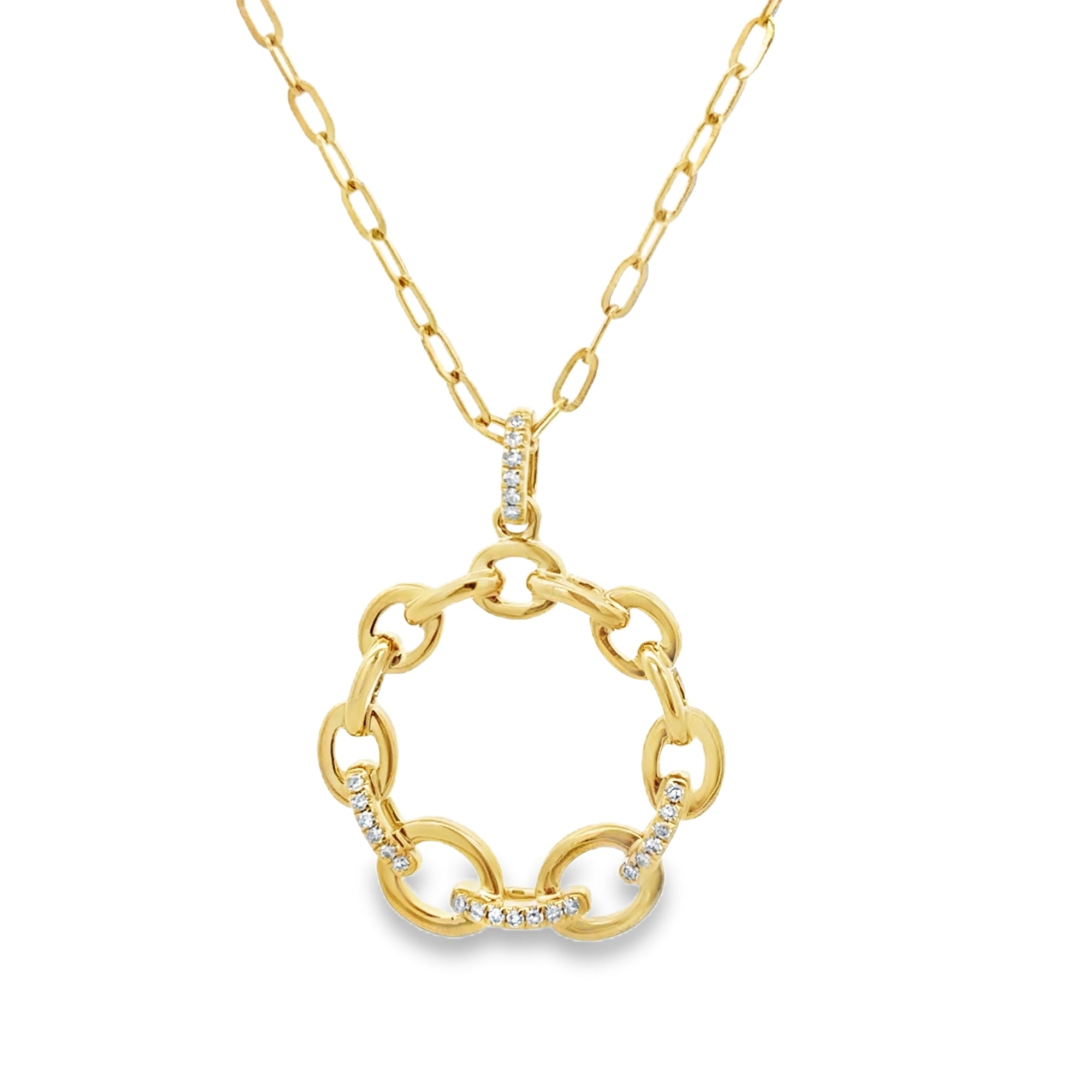 D0.06CT 14KY CIRCLE CURB LINKS AND CHAIN PAPERCLIP NECKLACE - C'SANTOS