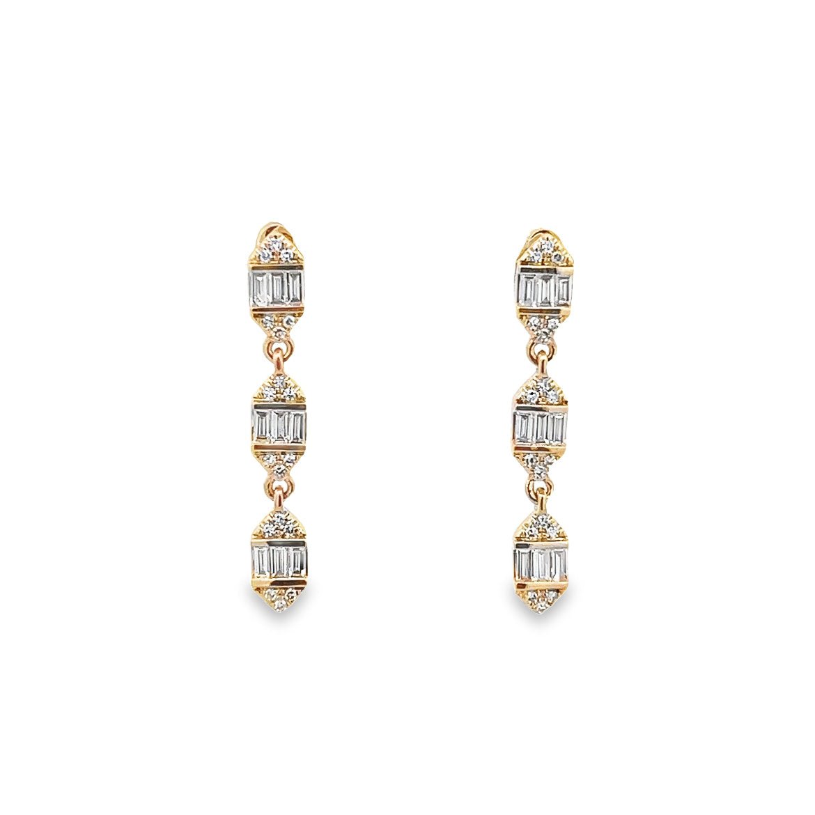 D0.08CT 14KY THREE MARQUISE BAGUETTE EARRINGS TPZ0.28CT - C'SANTOS