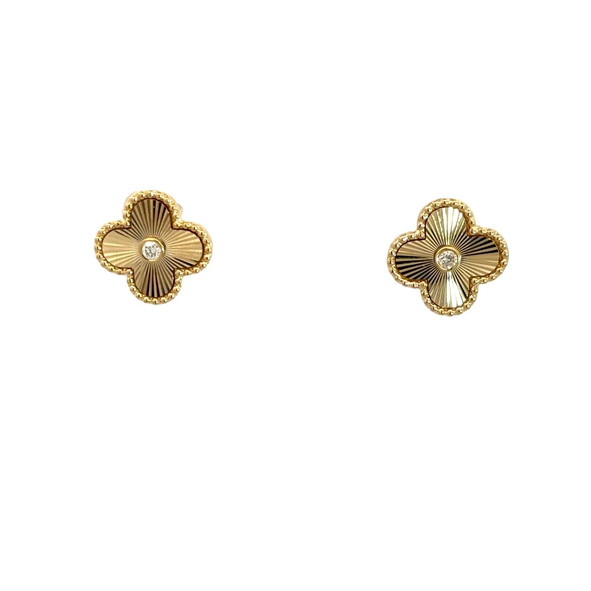 D0.09CT 14KY TEXTURE MEDIUM CLOVER CENTER DIAMOND EARRINGS - C'SANTOS