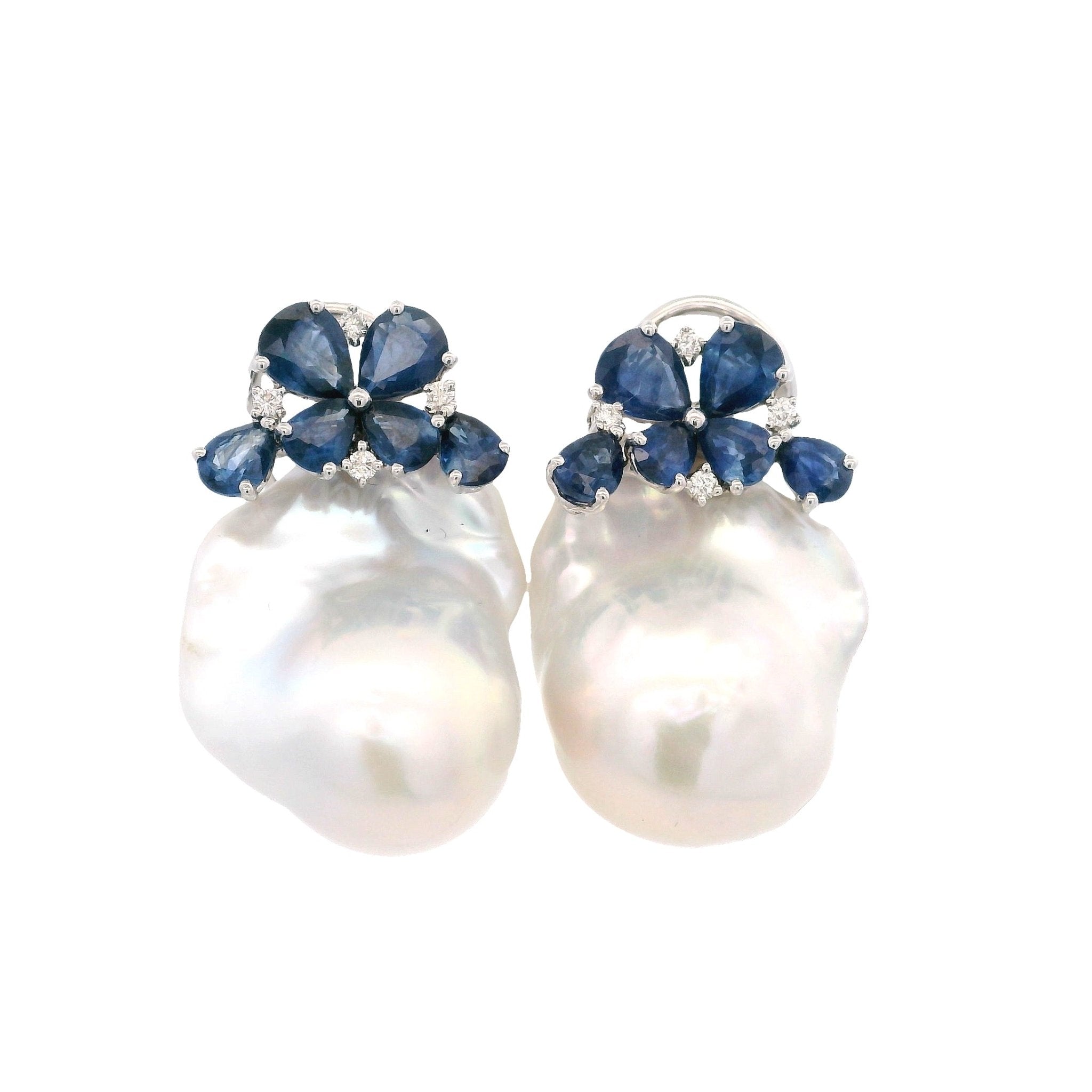 D0.09CT 18KW CLUSTER AND PEARL BARROQUE EARRINGS BS2.97CT - C'SANTOS