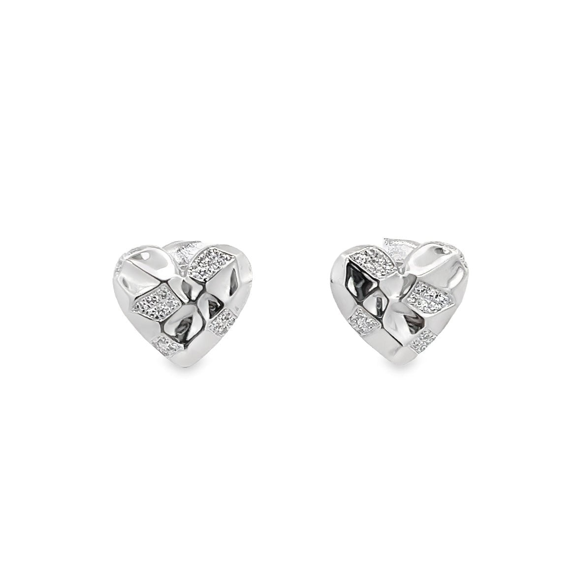D0.10CT 14KW TEXTURE HEART EARRINGS - C'SANTOS