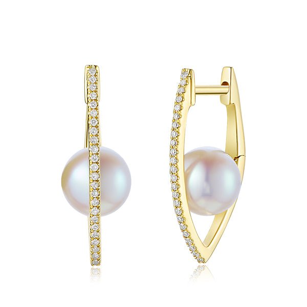 D0.11CT 14KY FLOATING PEARL V HOOP EARRINGS P5.44CT - C'SANTOS
