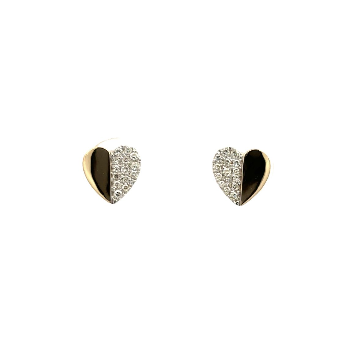 D0.13CT 14KY HEART HALF PAVE SMOOT EARRINGS - C'SANTOS