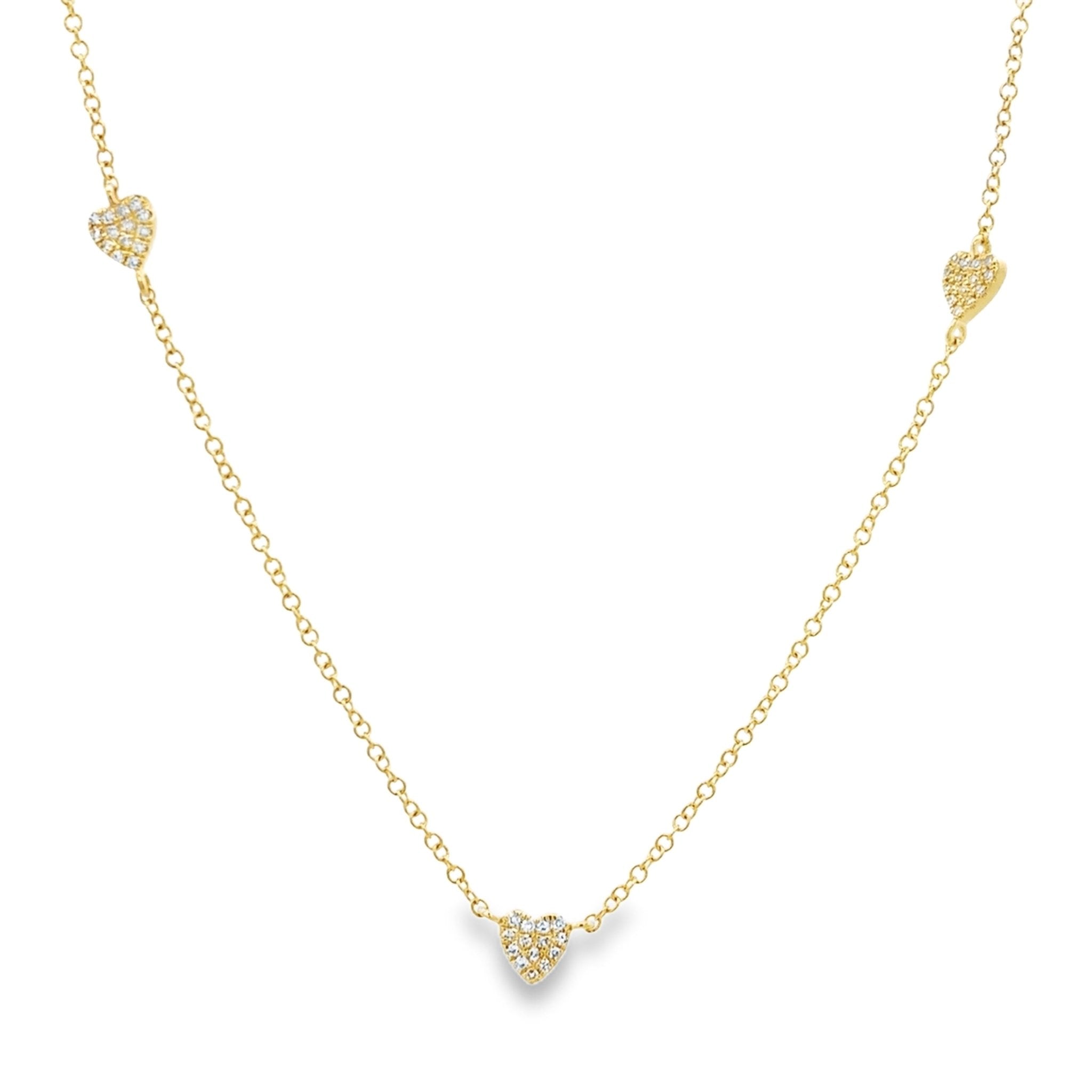 D0.15CT 14KY HEARTS PAVE STATION NECKLACE - C'SANTOS