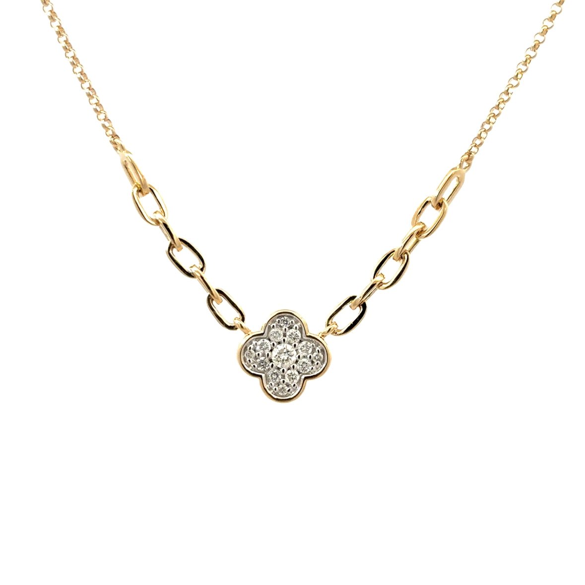 D0.16CT 14KY MINI CLOVER NECKLACE - C'SANTOS