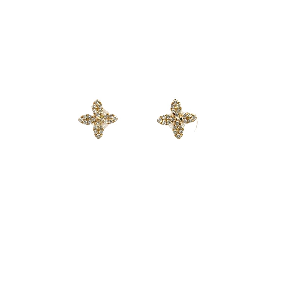 D0.17CT 14KY MINI CLOVER PAVE EARRINGS - C'SANTOS