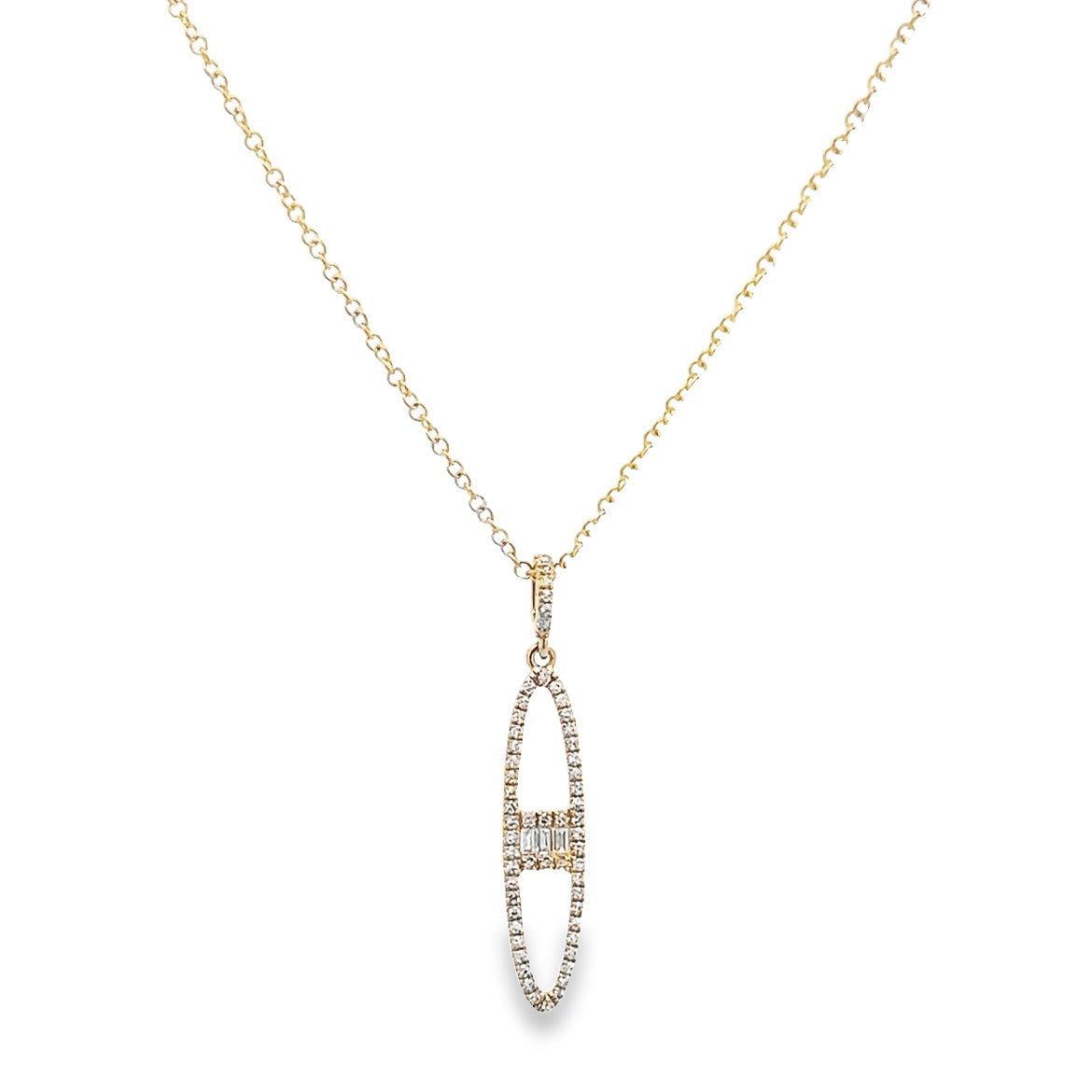 D0.17CT 14KY OVAL WITH BAGUETTE NECKLACE - C'SANTOS