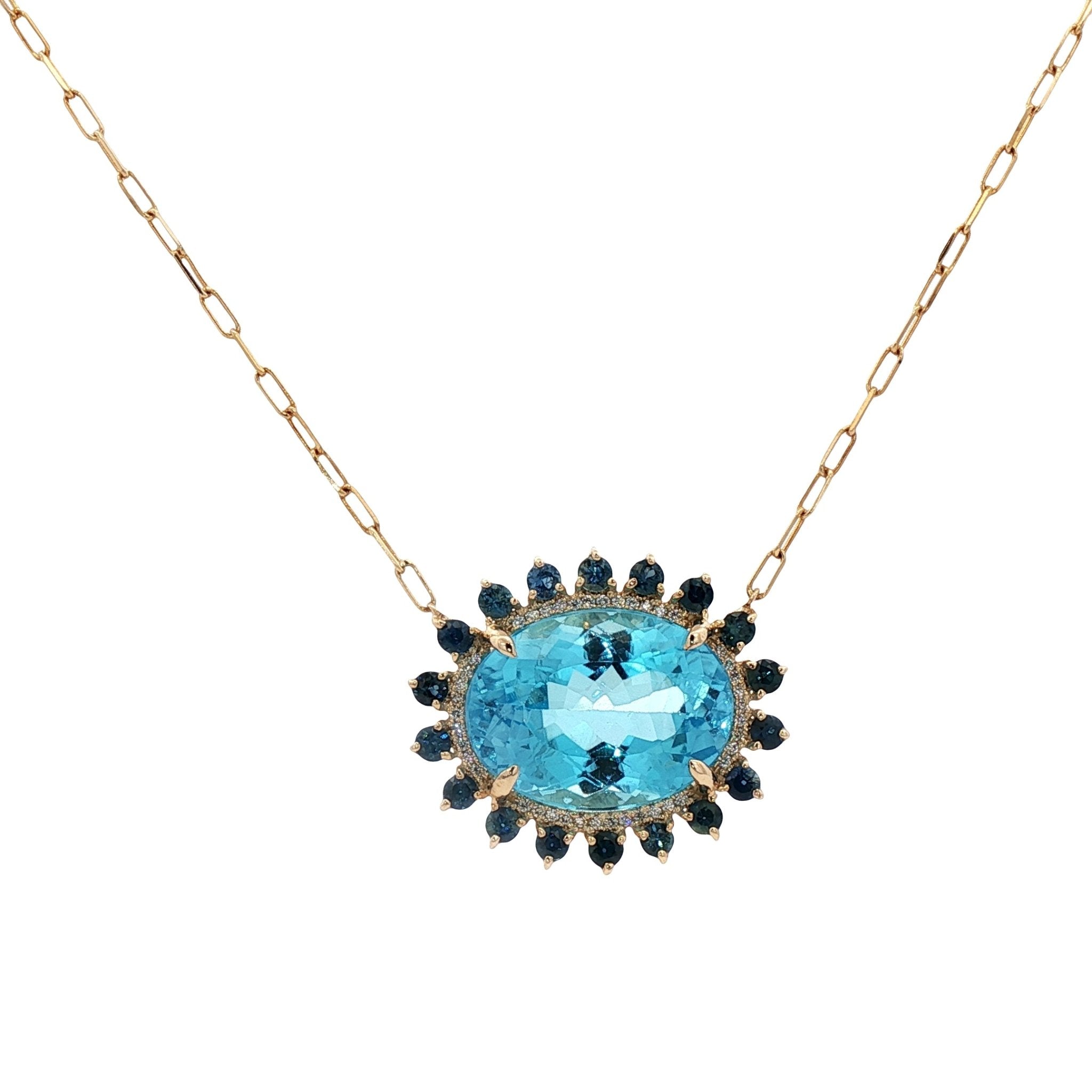 D0.21CT 14KY NECKLACE LIGHT BLUE TOPAZ 24.5CT AND SAPPHIRE - C'SANTOS