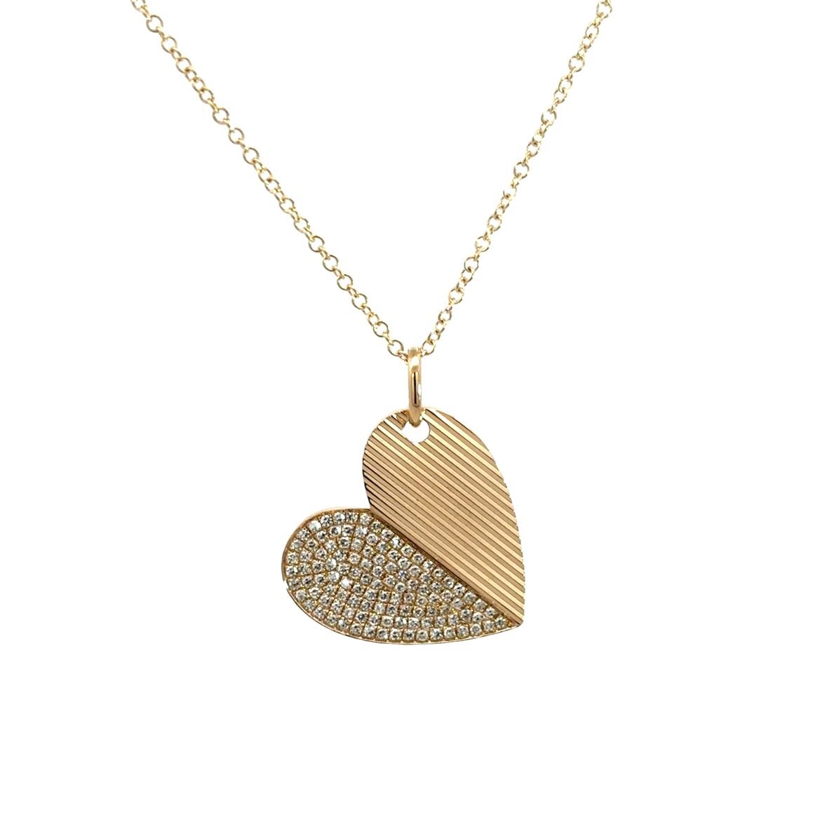 D0.24CT 14KY HEART HALF PAVE AND TEXTURE NECKLACE - C'SANTOS