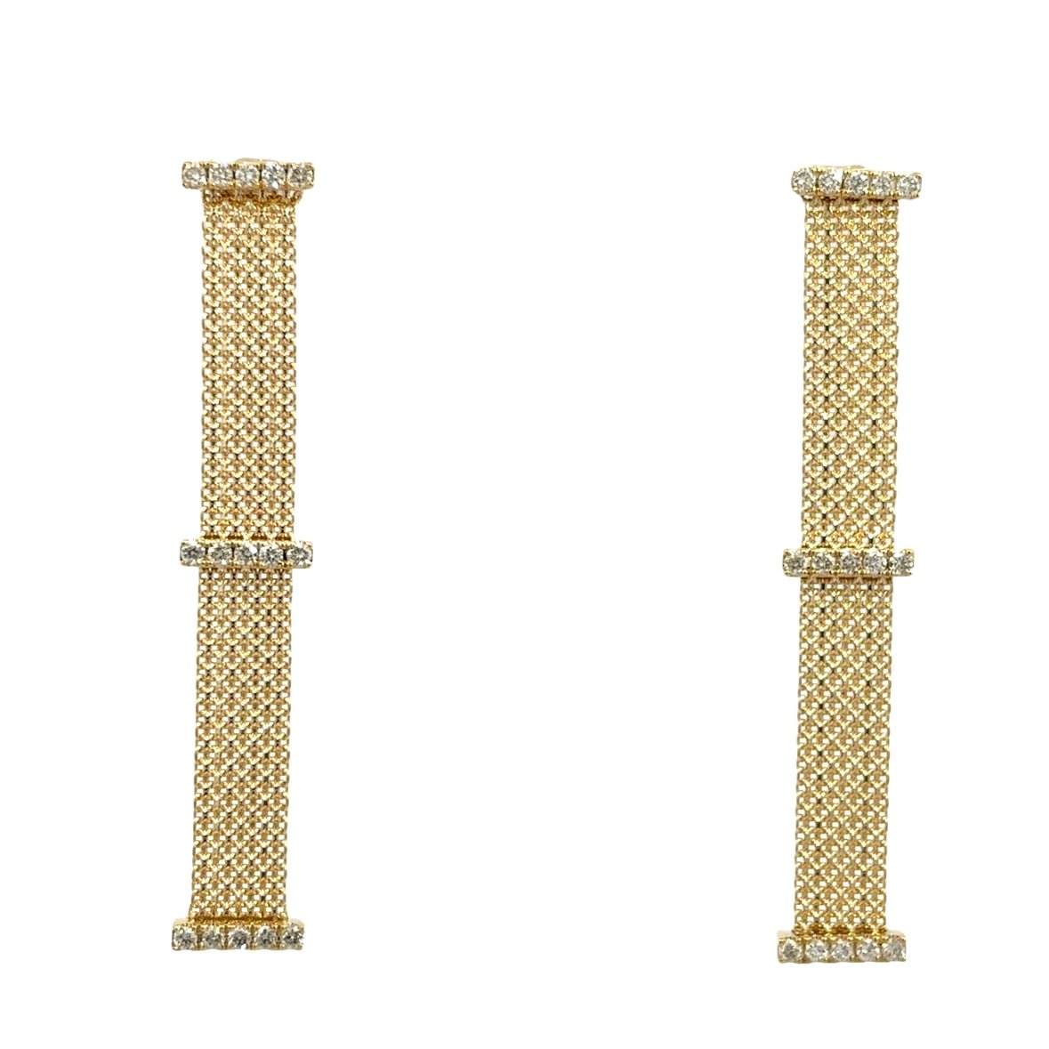 D0.32CT 14KY STATION BAR DIAMONDS MESH EARRINGS - C'SANTOS