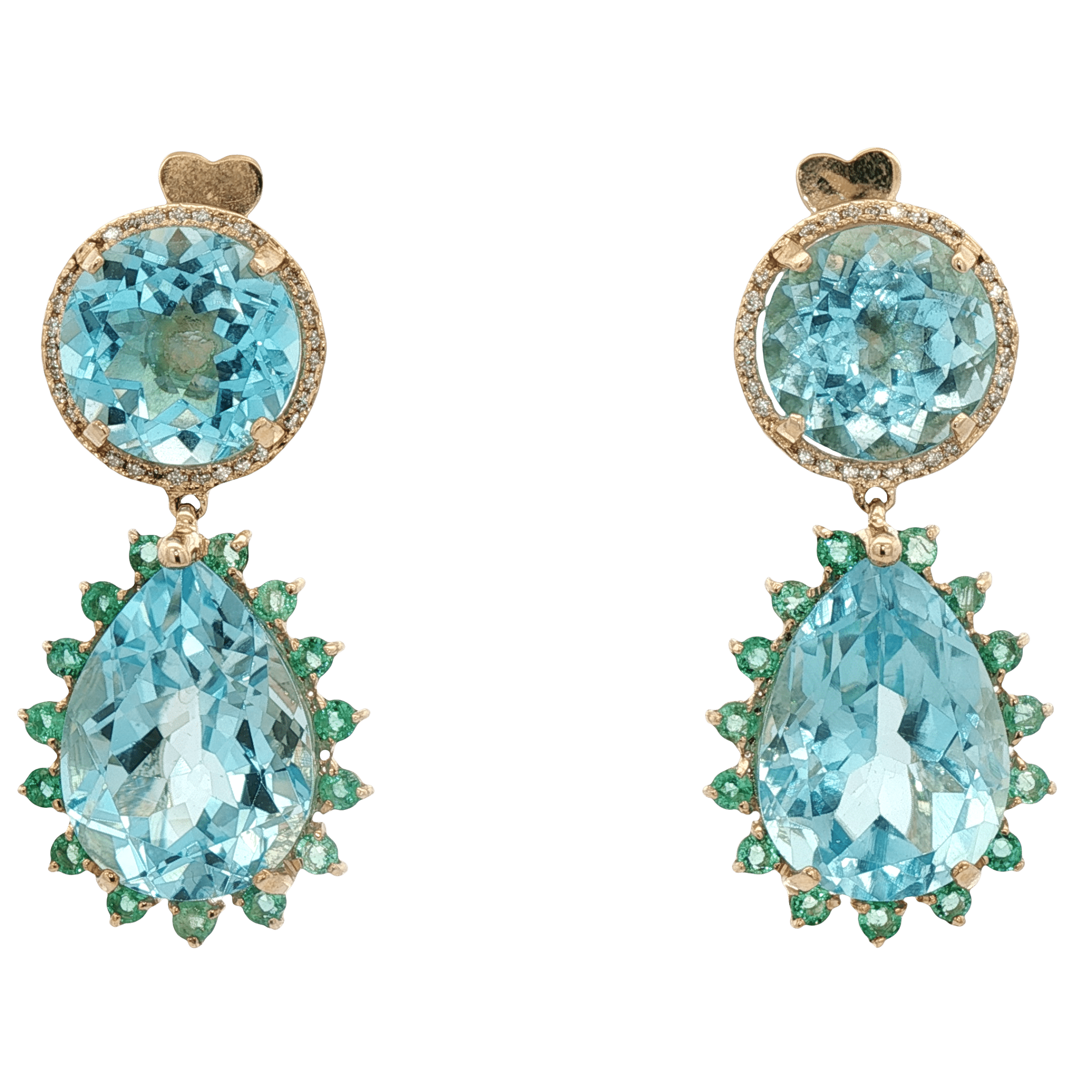 D0.33CT 14KY EARRINGS LIGHT BLUE TOPAZ 49CT AND EMERALDS - C'SANTOS