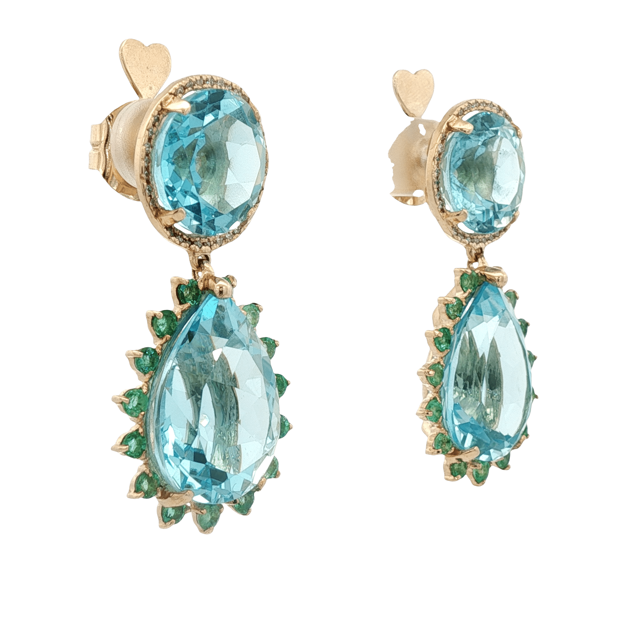 D0.33CT 14KY EARRINGS LIGHT BLUE TOPAZ 49CT AND EMERALDS - C'SANTOS