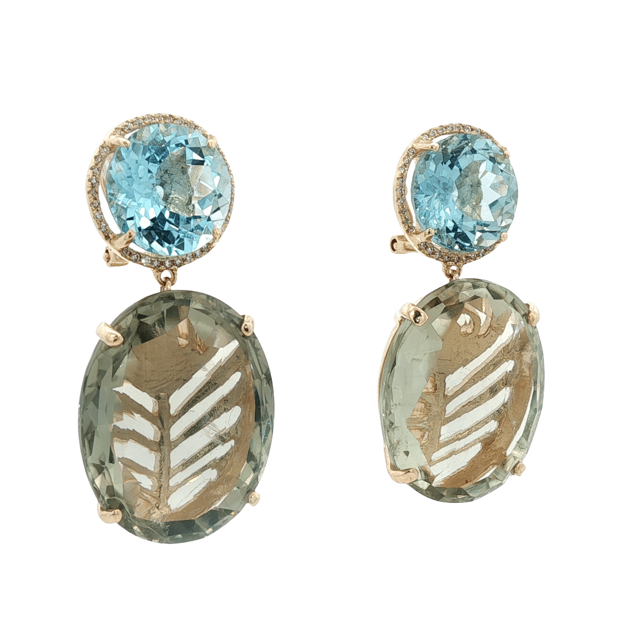 D0.36CT 14KY EARRINGS LIGHT BLUE TOPAZ 3.9CT AND APATITE - C'SANTOS