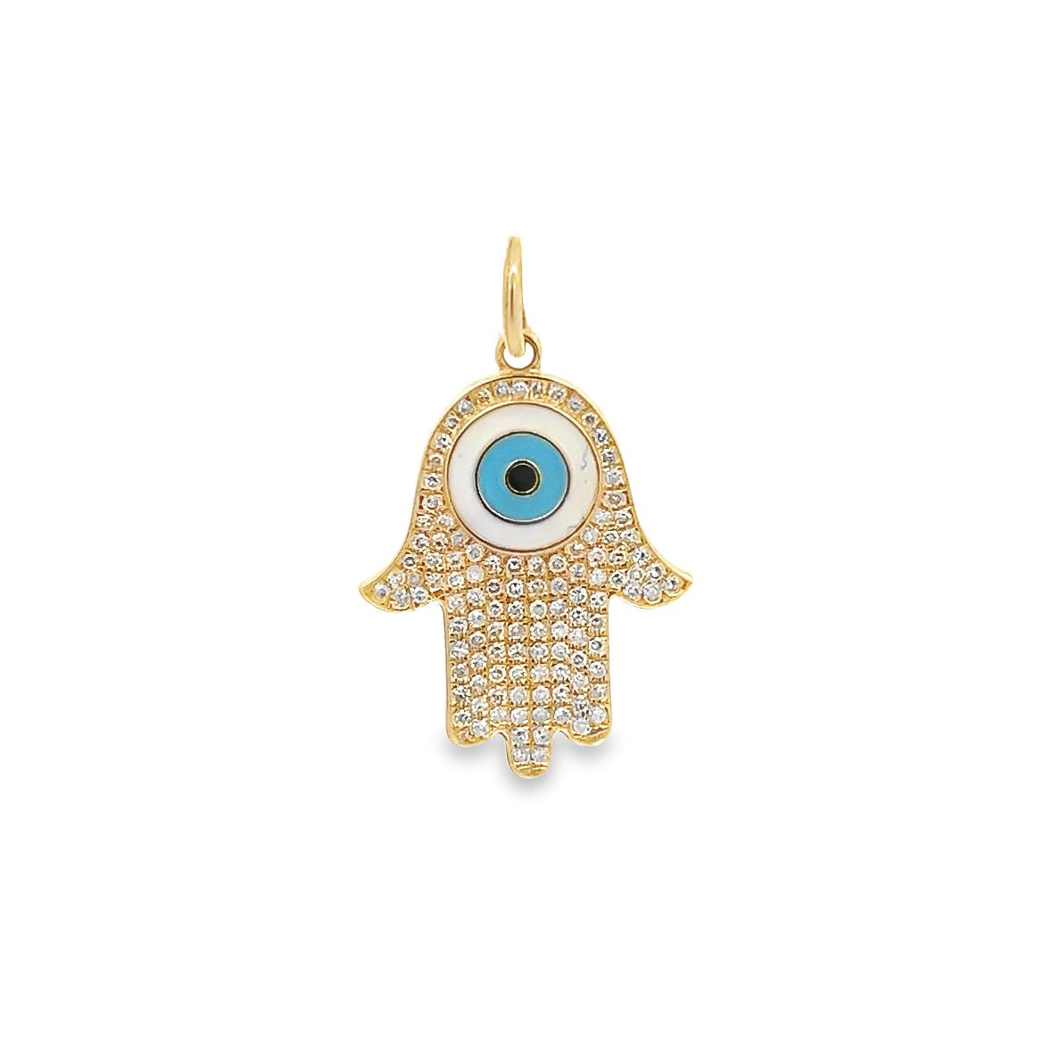 D0.41CT 14KY HAMSA WITH EVIL EYE PENDANT - C'SANTOS