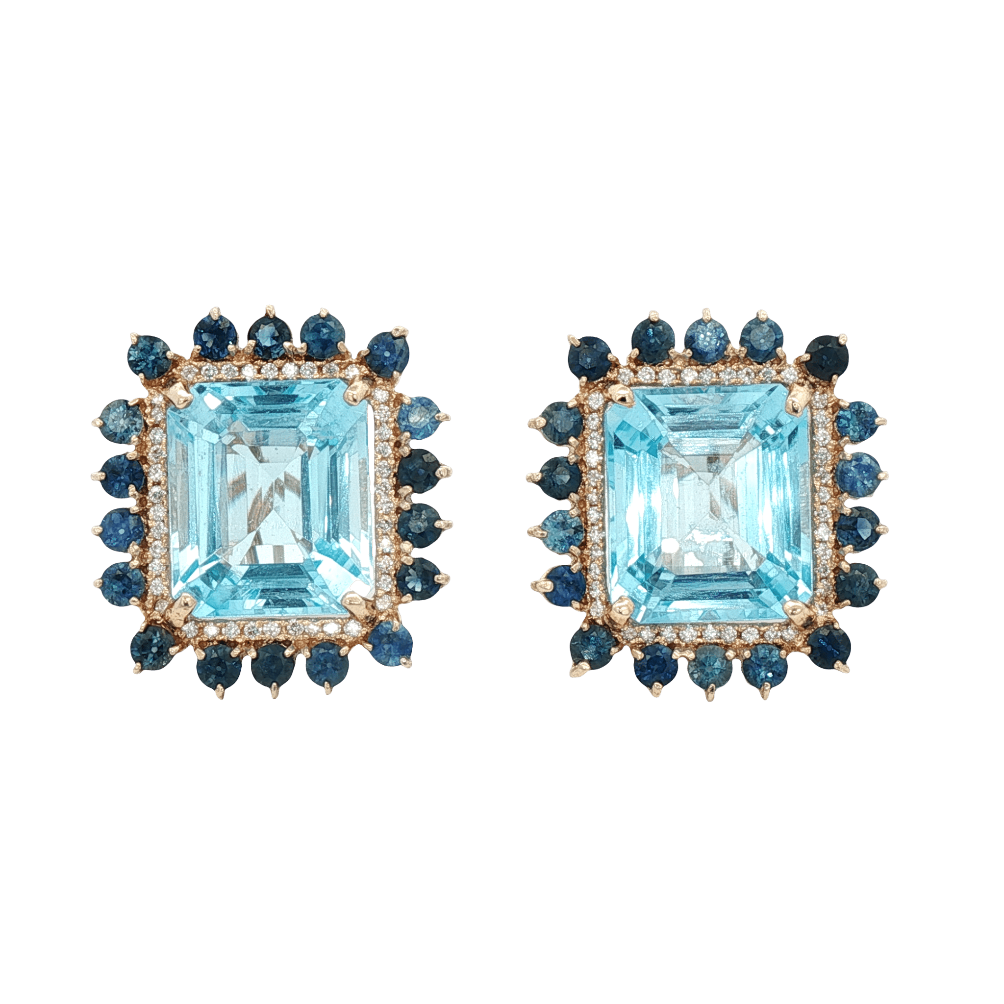 D0.42CT 14KY EARRINGS LIGHT BLUE TOPAZ 24CT AND BLUE SAPPHIRES - C'SANTOS