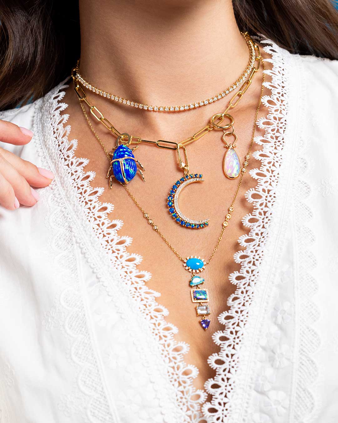 D0.44 14KY OPAL TURQUOISE AGUAMARINE TANZANITE NECKLACE - C'SANTOS