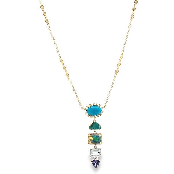 D0.44 14KY OPAL TURQUOISE AGUAMARINE TANZANITE NECKLACE - C'SANTOS