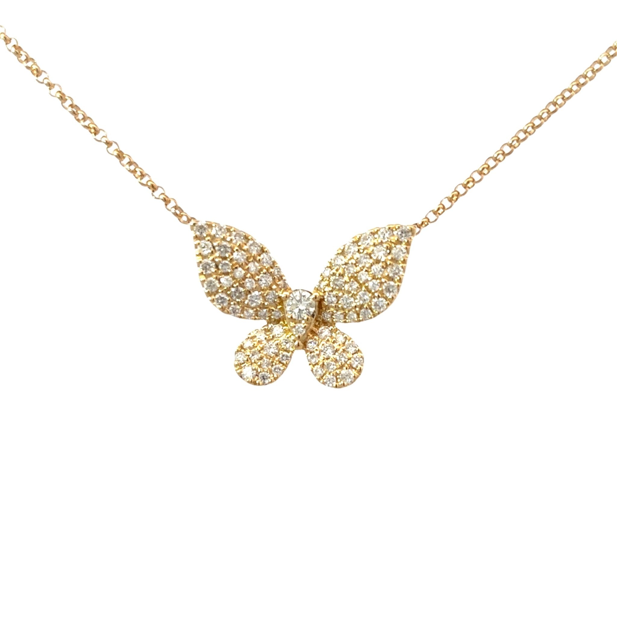 D0.51CT 14KY BUTTERFLY PAVE NECKLACE - C'SANTOS