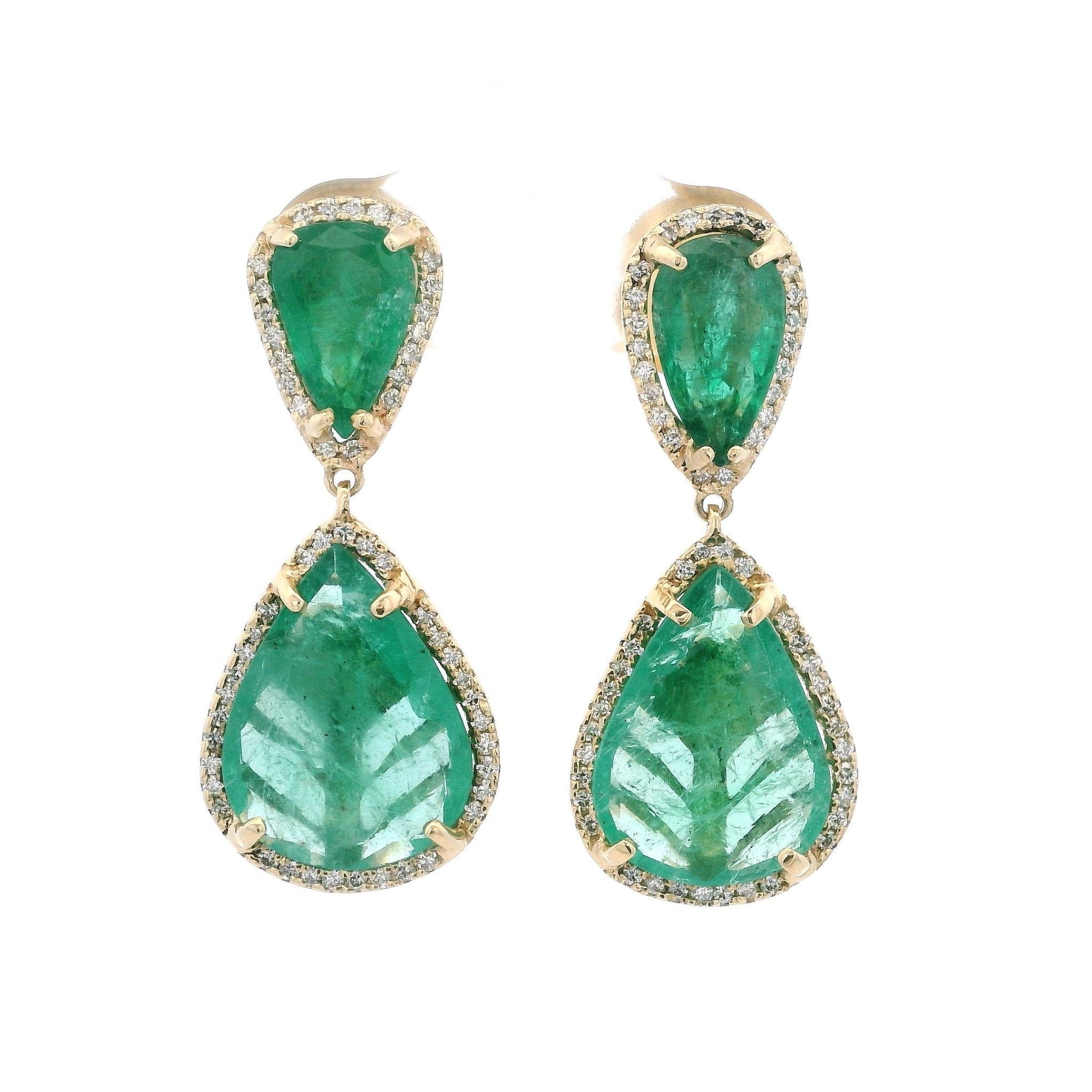 D0.56CT 14KY DOUBLE DROP EARRINGS EMERALD 10CT - C'SANTOS
